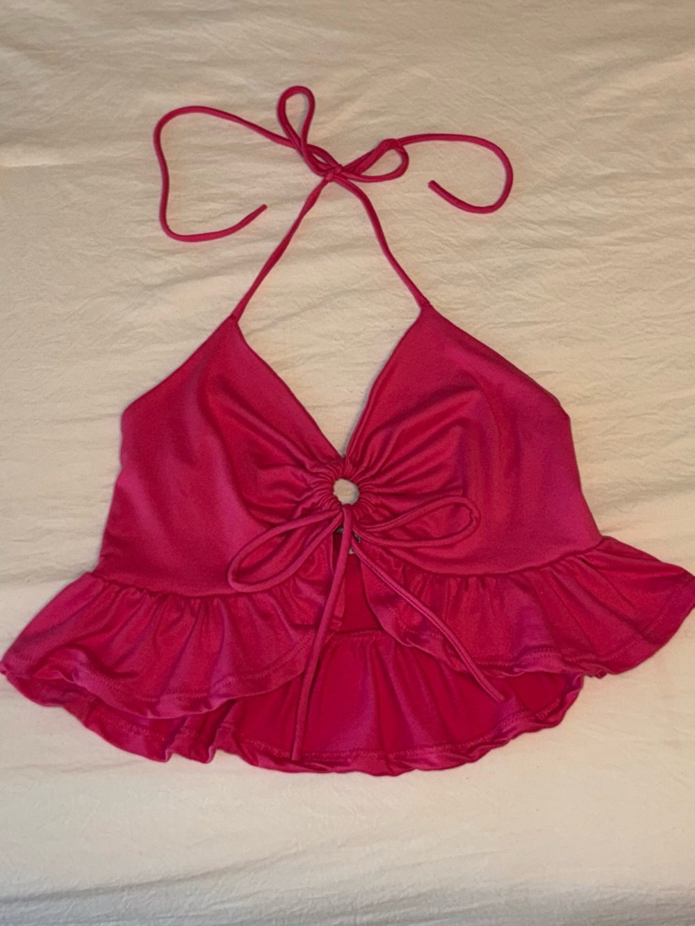 Hot Pink Halter Tie-Front Crop Top